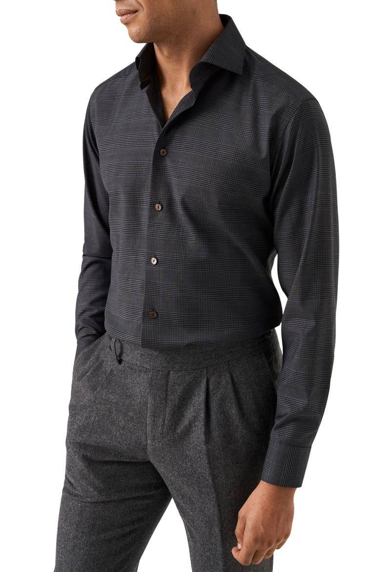 Slim Fit Check Merino Wool Button-Up Shirt, Main, color, DARK GREY