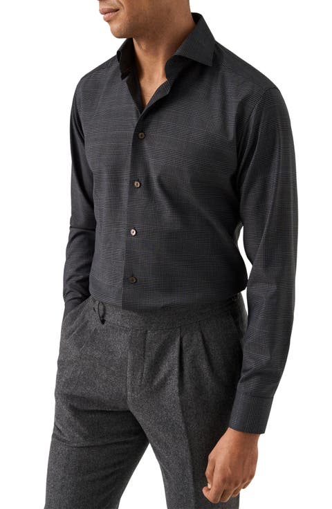 Slim Fit Grey Glen Check Wool Dress Shirt