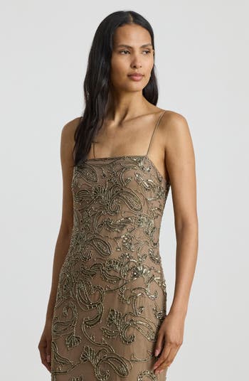 Ruffle Paisley Beaded Gown