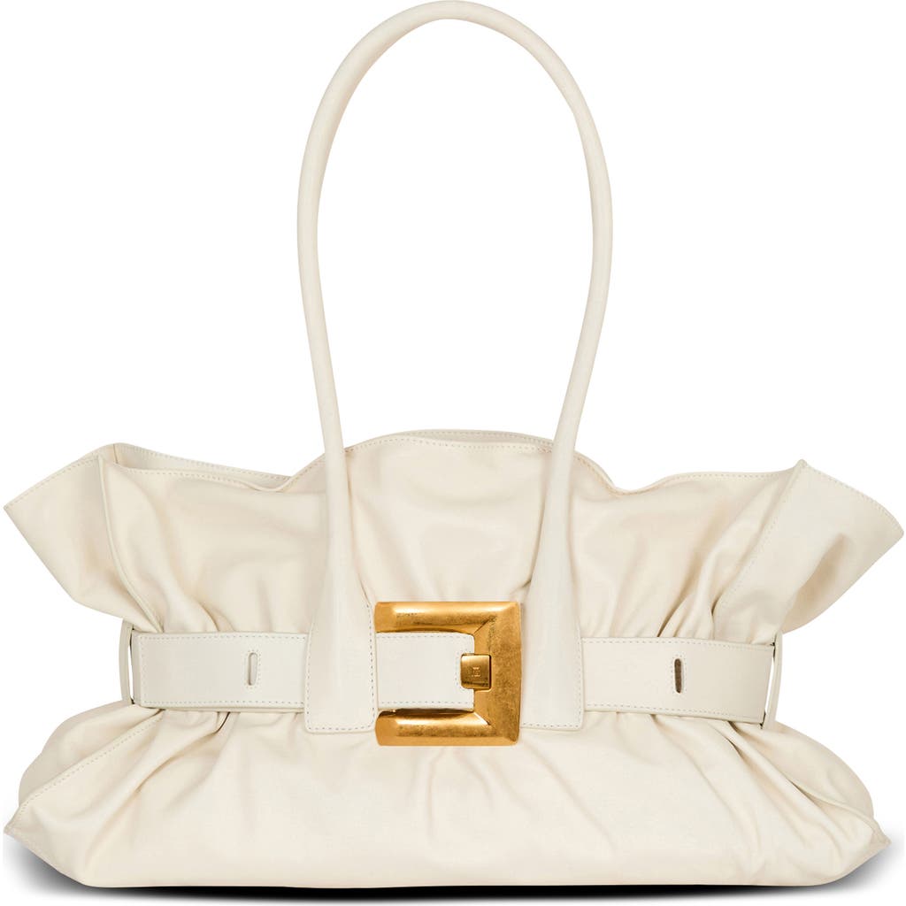 Balmain Large Anthem Leather Shoulder Bag In White