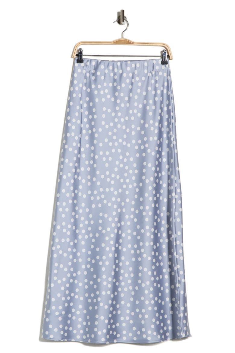 Polka Dot Print Maxi Skirt, Alternate, color, STEEL BLUE
