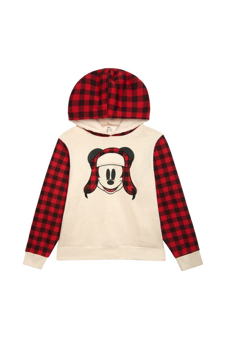 Mickey Mouse Holiday Fleece Hooded Pullover, Main, color, Red Plaid Mickey