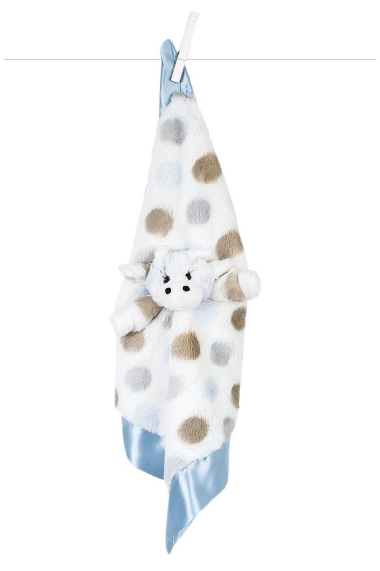 Luxe Dot Plush Giraffe Lovey Blanket, Main, color, BLUE