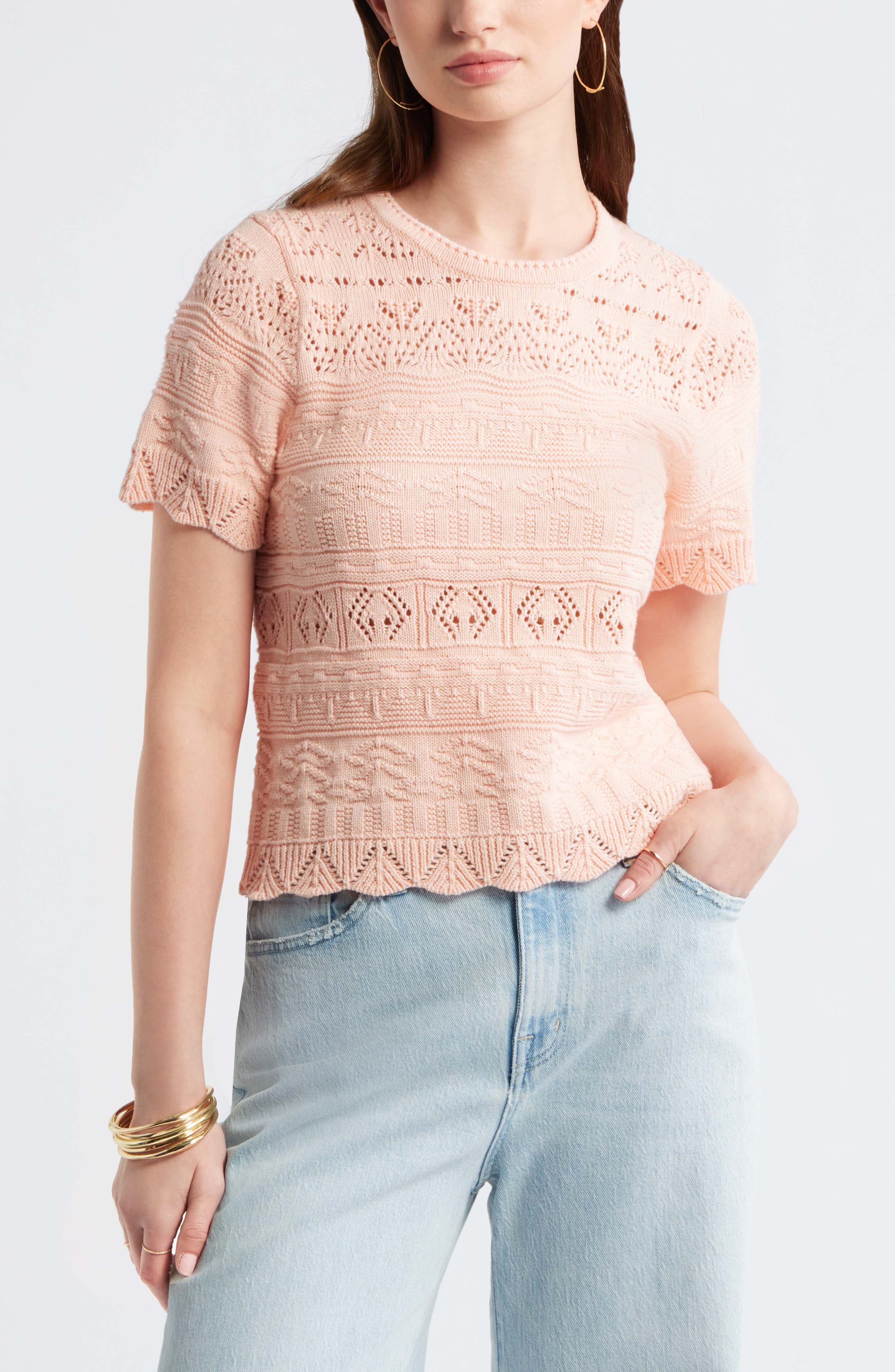 Pointelle Cotton Crewneck Sweater - image 3