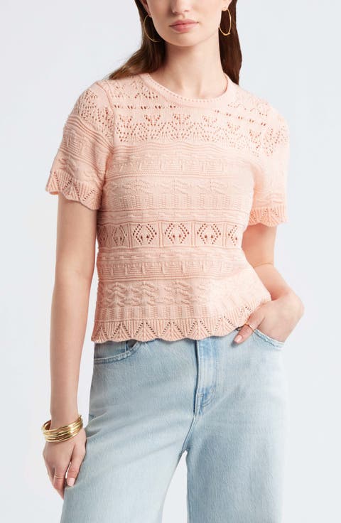 Pointelle Cotton Crewneck Sweater