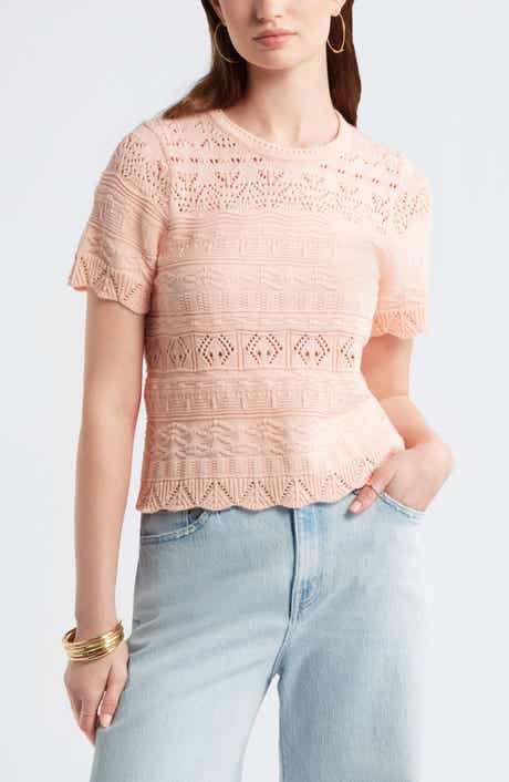 Pointelle Cotton Crewneck Sweater
