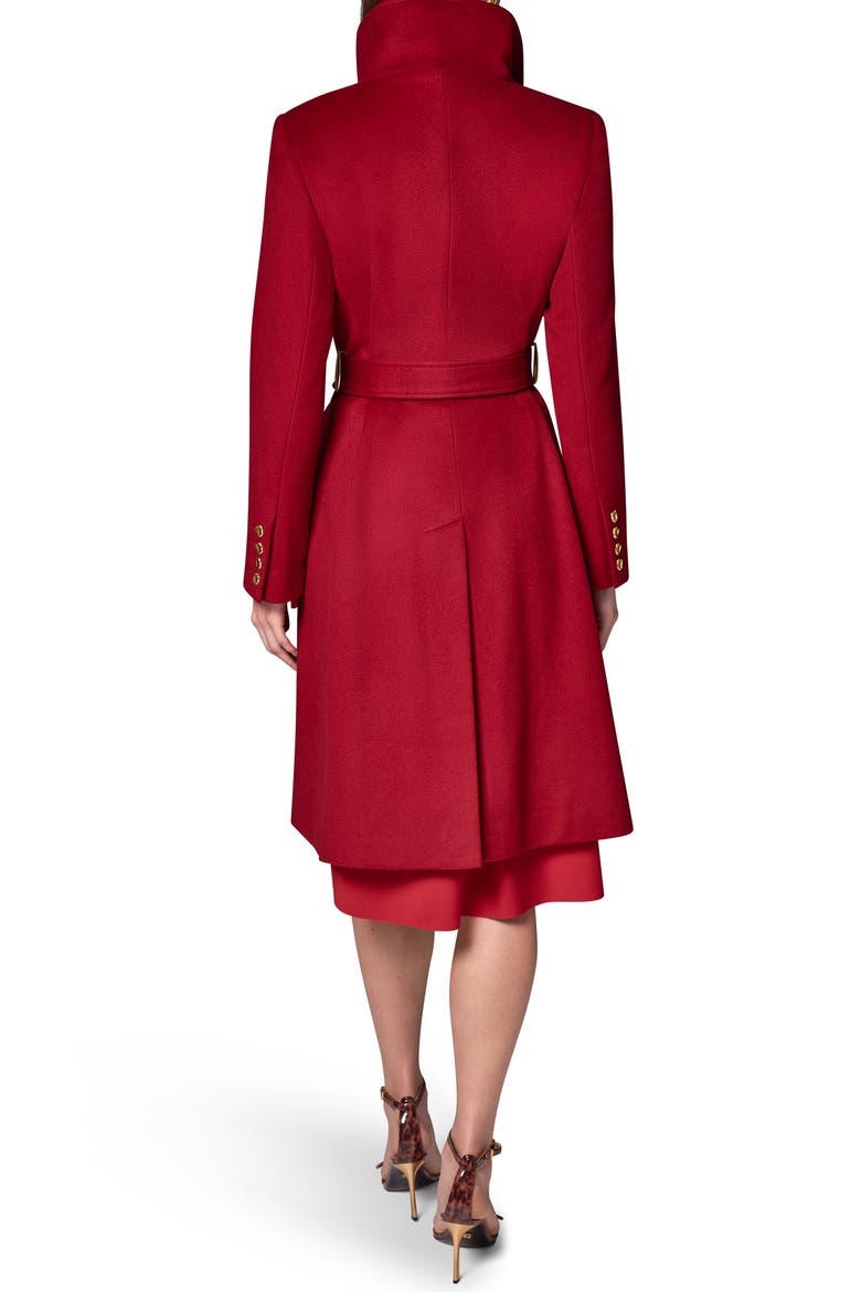 Belted Funnel Neck Wool Blend Coat, Alternate, color, METRO RED
