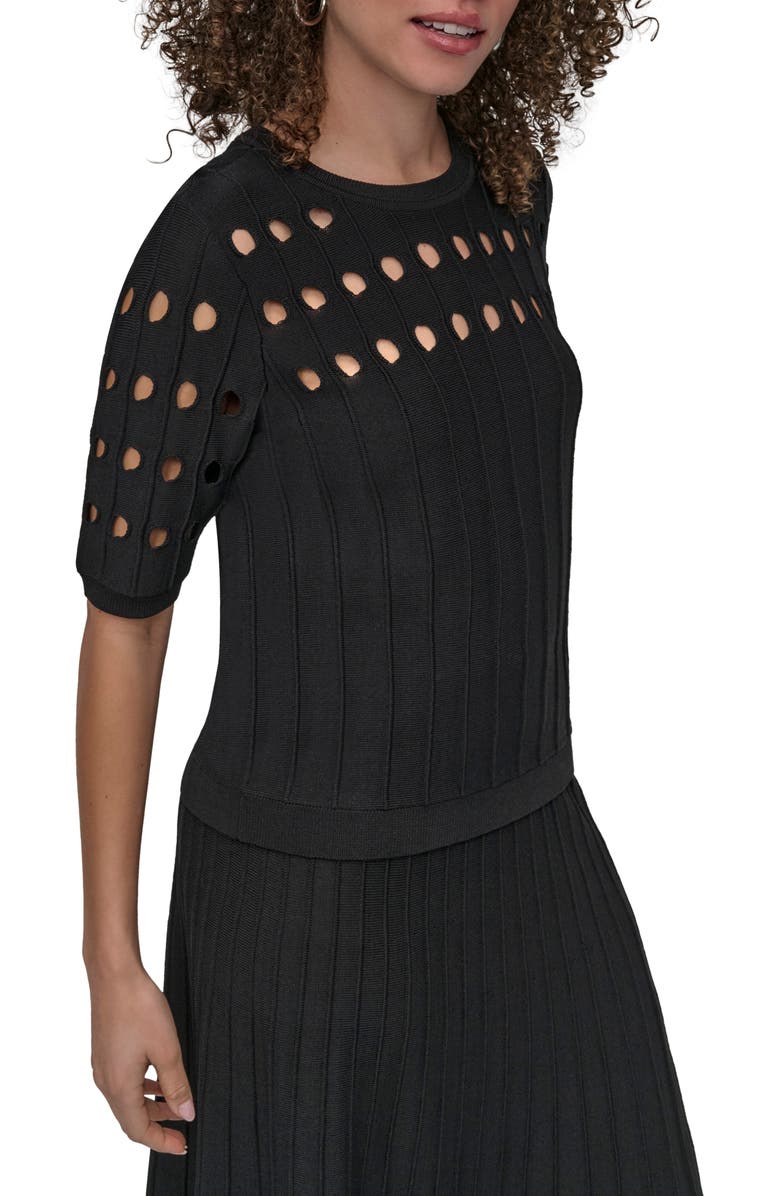 DKNY Short Sleeve Neck Cutout Sweater, Alternate, color,