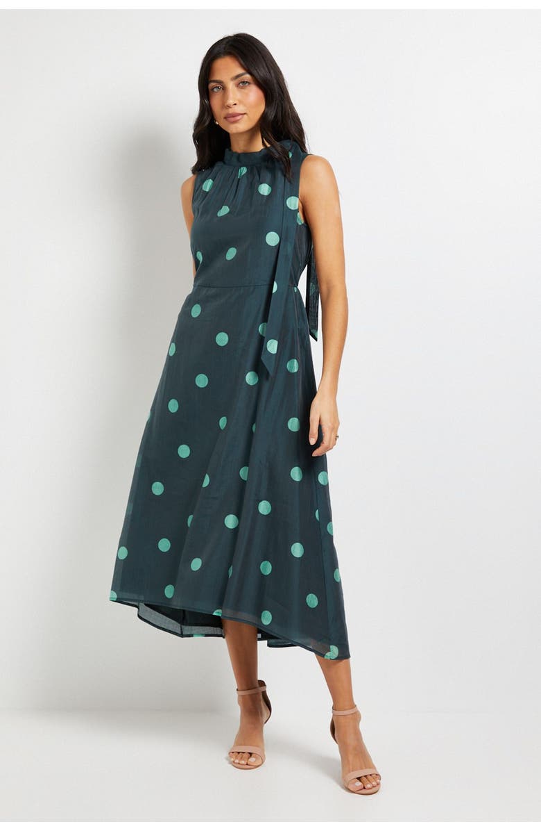 Wallis Spot Tie Neck Sleeveless Midi Dress, Main, color, Mint