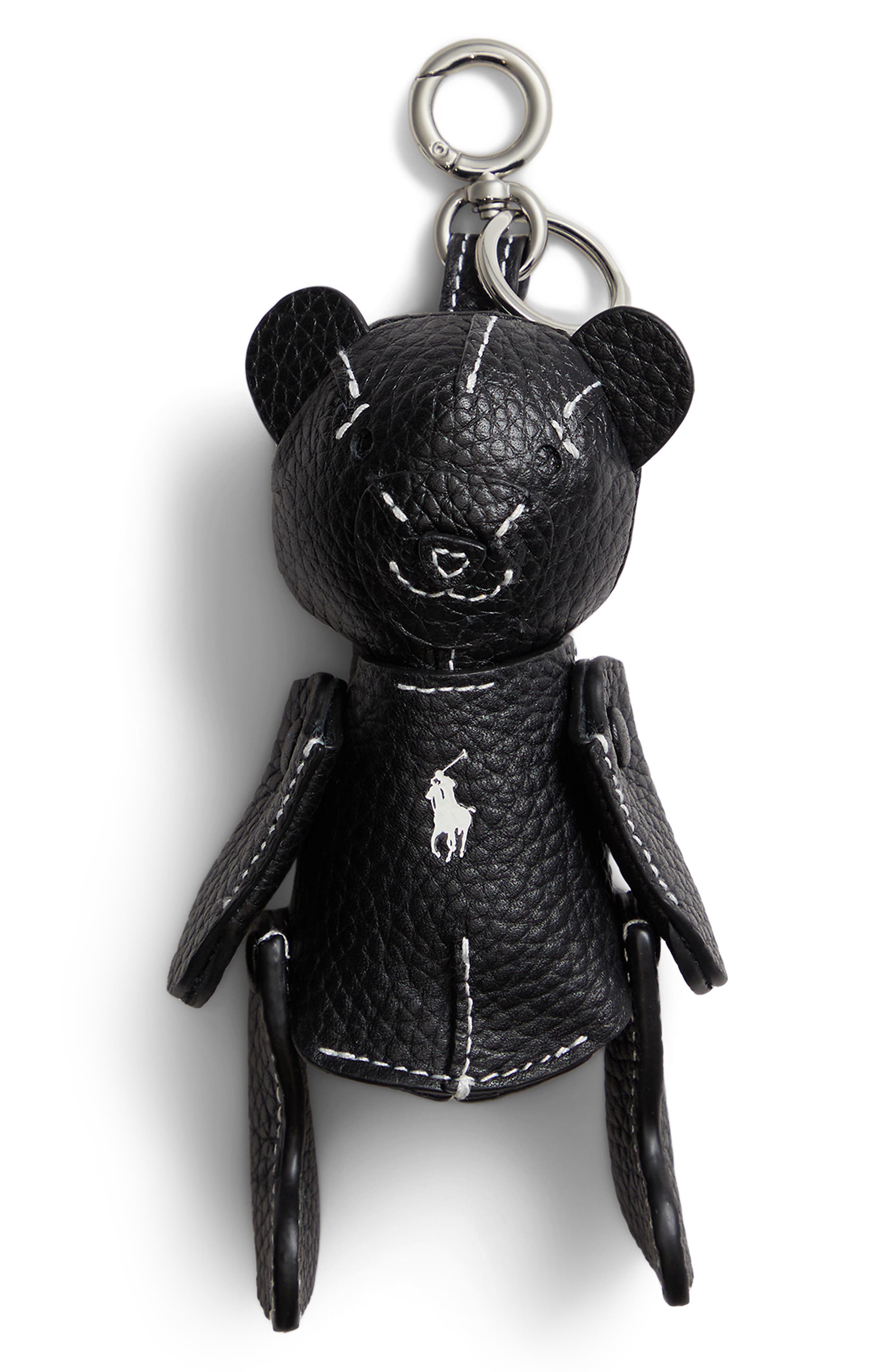 Polo Ralph Lauren Pebbled Leather Bear Charm, Main, color, Black