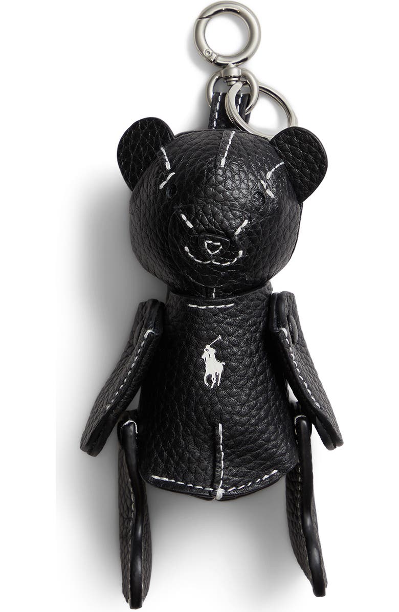 Polo Ralph Lauren Pebbled Leather Bear Charm, Main, color, Black