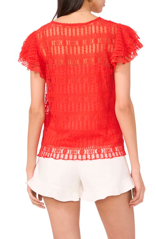 Vince Camuto Ruffle Sleeve Textured Mesh Top In Cayenne