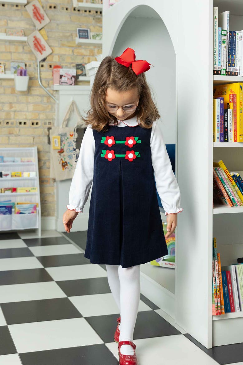 Corduroy Jumper with Flowers, Alternate, color, Blue Corduroy