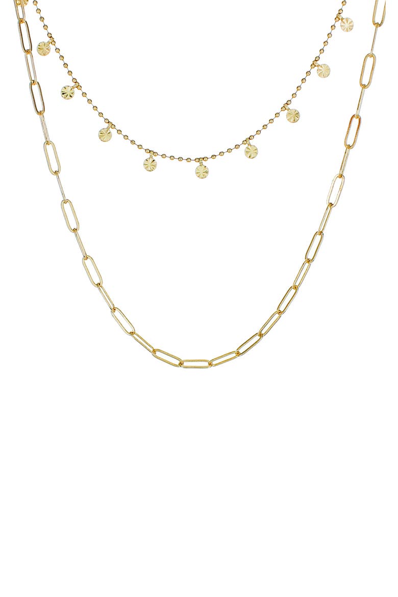 Coin Charm & Link Layered Necklace, Main, color, GOLD