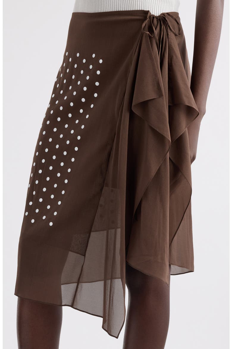 Sima Polka Dot Stretch Silk Wrap Skirt, Alternate, color, BROWN