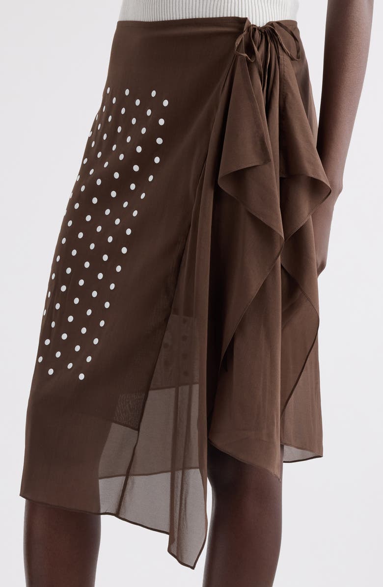 Dries Van Noten Sima Polka Dot Stretch Silk Wrap Skirt, Alternate, color, Brown