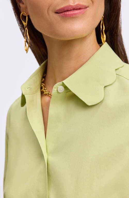 Foxcroft Gwen Three-quarter Sleeve Cotton Button-up Shirt In Pistachio