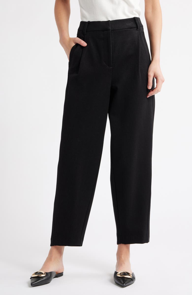 Wit & Wisdom Skyrise Pleated Pinstripe Relaxed Barrel Leg Ankle Trousers, Main, color, Black