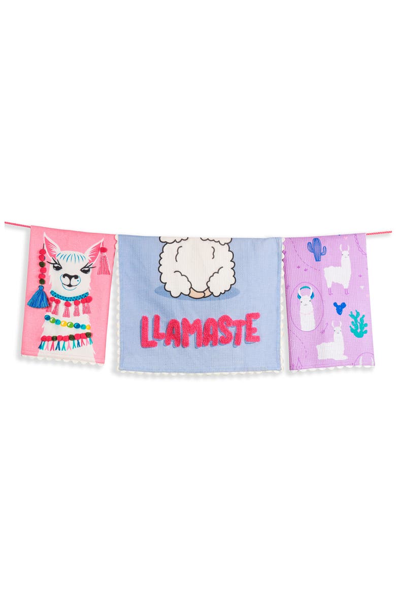 The Llamaste Artisan Set of 3 Cotton Kitchen Towels, Main, color, PINK/ BLUE/ WHITE