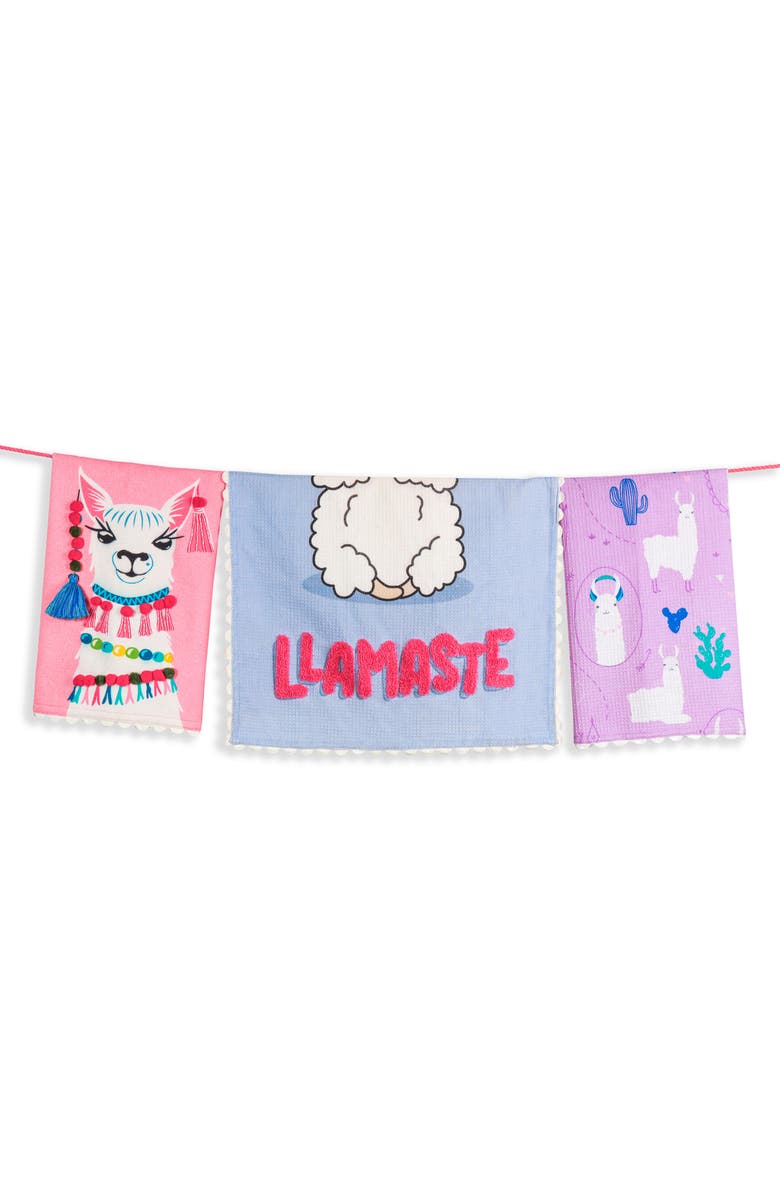Tiramisu The Llamaste Artisan Set of 3 Cotton Kitchen Towels, Main, color, Pink/ Blue/ White