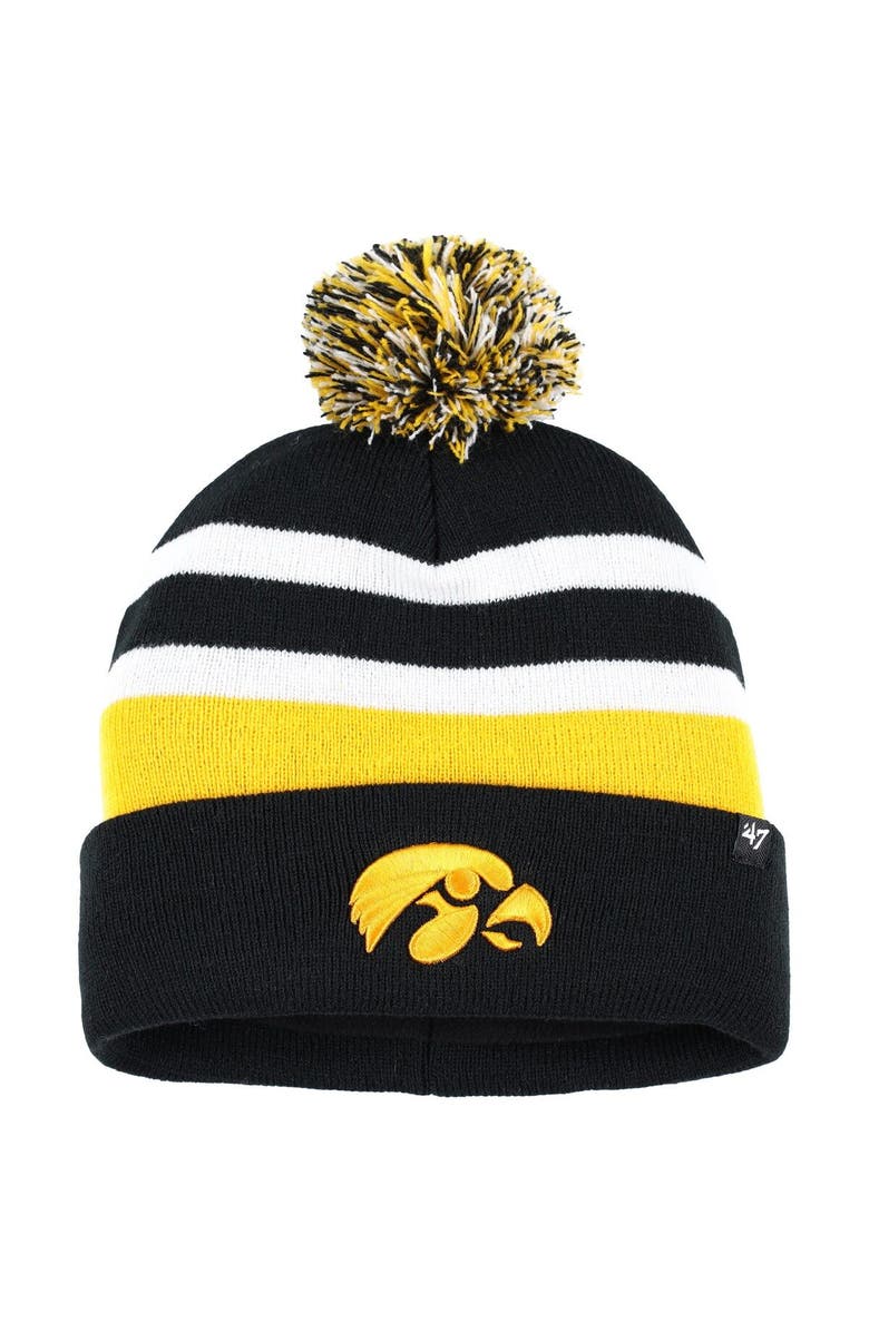 '47 Men's '47 Black Iowa Hawkeyes State Line Cuffed Knit Hat with Pom, Main, color, Black