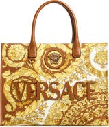 Versace La Medusa Logo Floral Canvas Tote
