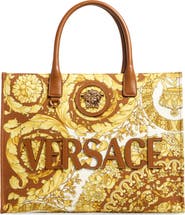 Versace La Medusa Logo Floral Canvas Tote