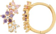 FZN Kids' 14K Gold Plate CZ Flower Hoop Earrings