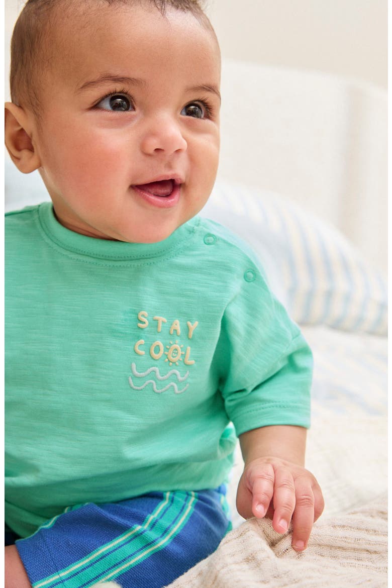 Graphic Cotton T-Shirt & Stripe Pants Set, Alternate, color, GREEN