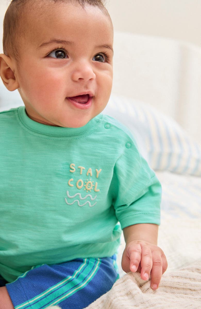 NEXT Graphic Cotton T-Shirt & Stripe Pants Set, Alternate, color, Green