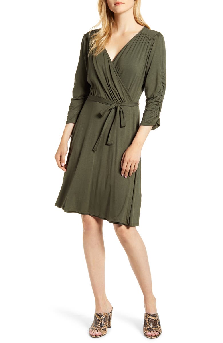 Loveappella Tie Waist Wrap Dress, Main, color, 