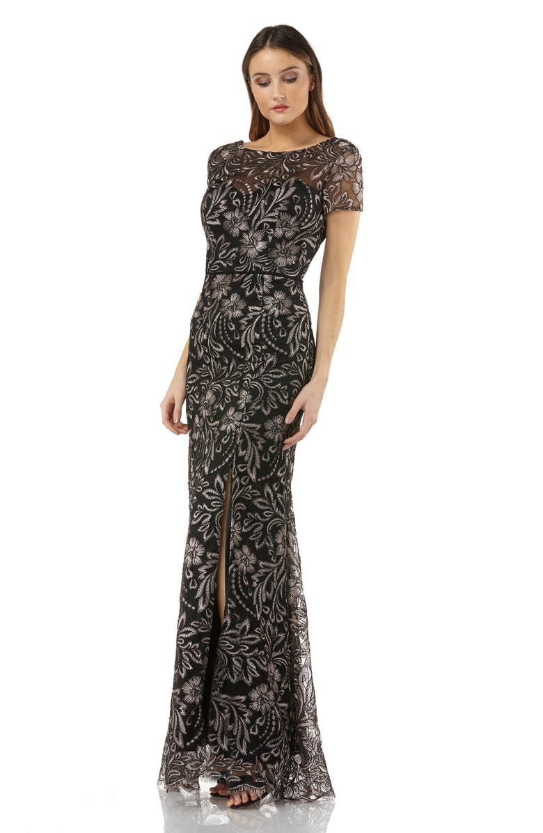 JS Collections Embroidered Trumpet Gown, Alternate, color, 