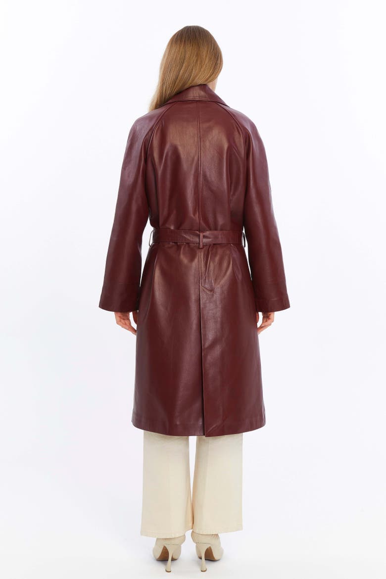 Sloane Leather Trench Coat, Alternate, color, Burgundy