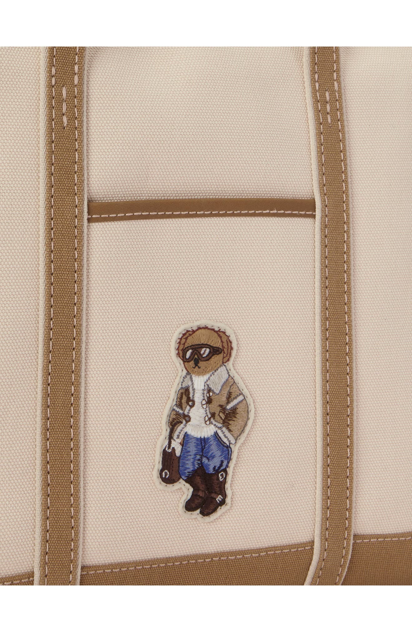 Polo Bear Canvas Shopper Tote, Alternate, color, ECRU/ BERK