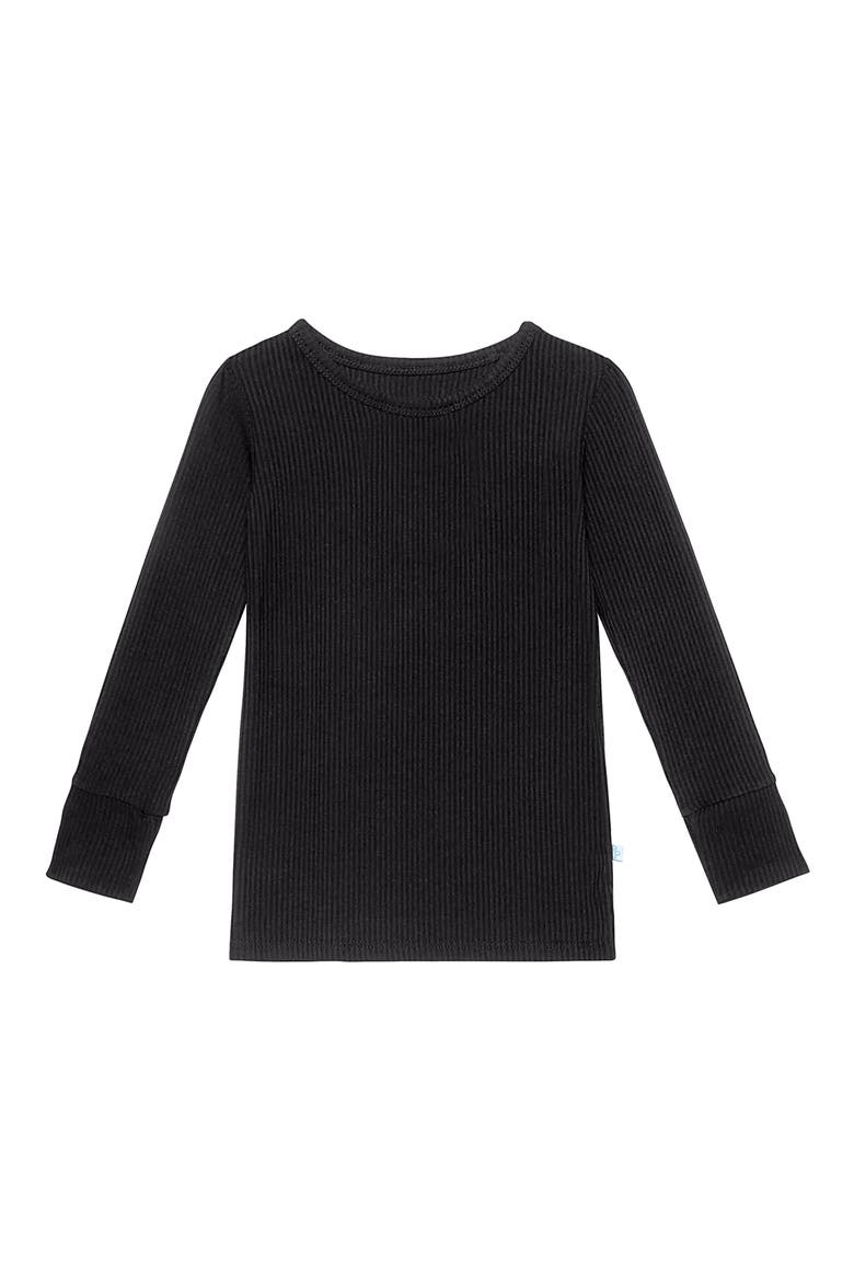 Long Sleeve Rib Fitted Two-Piece Pajamas, Alternate, color, BLACK