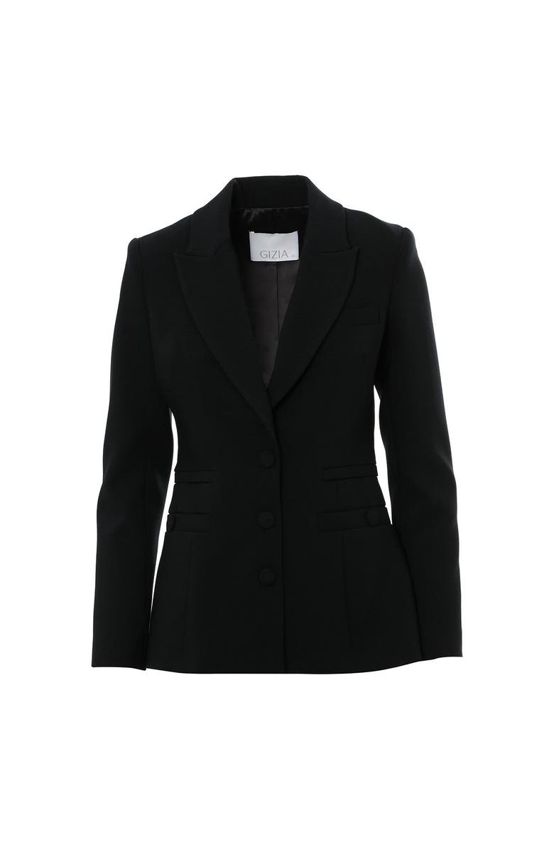 Gizia Snap Detail Shoulder Pad Pleated Pocket Lined Black Jacket, Main, color, Black