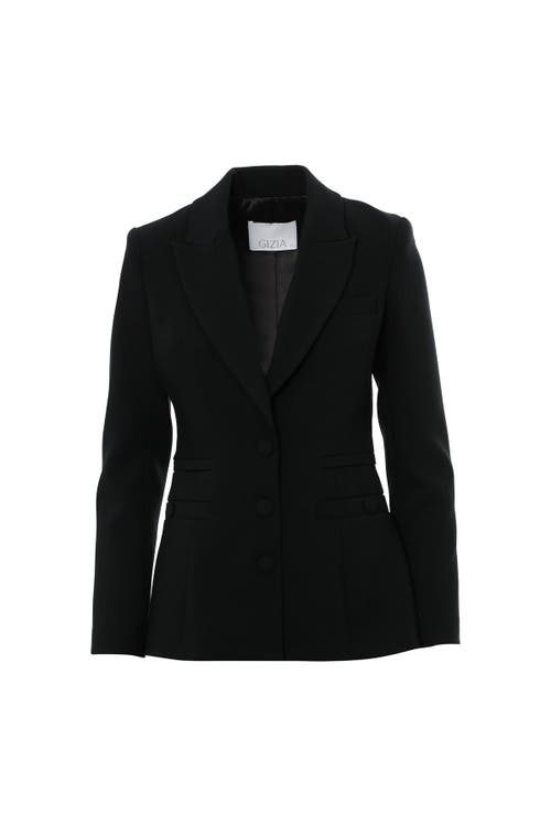 Gizia Snap Detail Shoulder Pad Pleated Pocket Lined Black Jacket In Black
