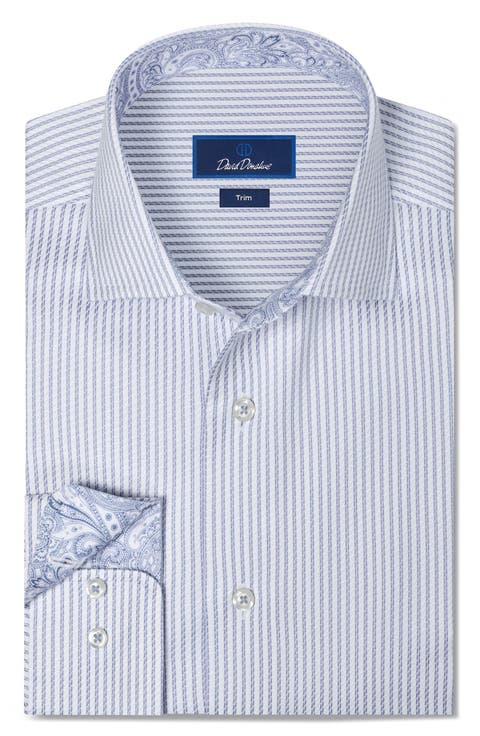 Trim Fit Stripe Cotton Twill Dress Shirt