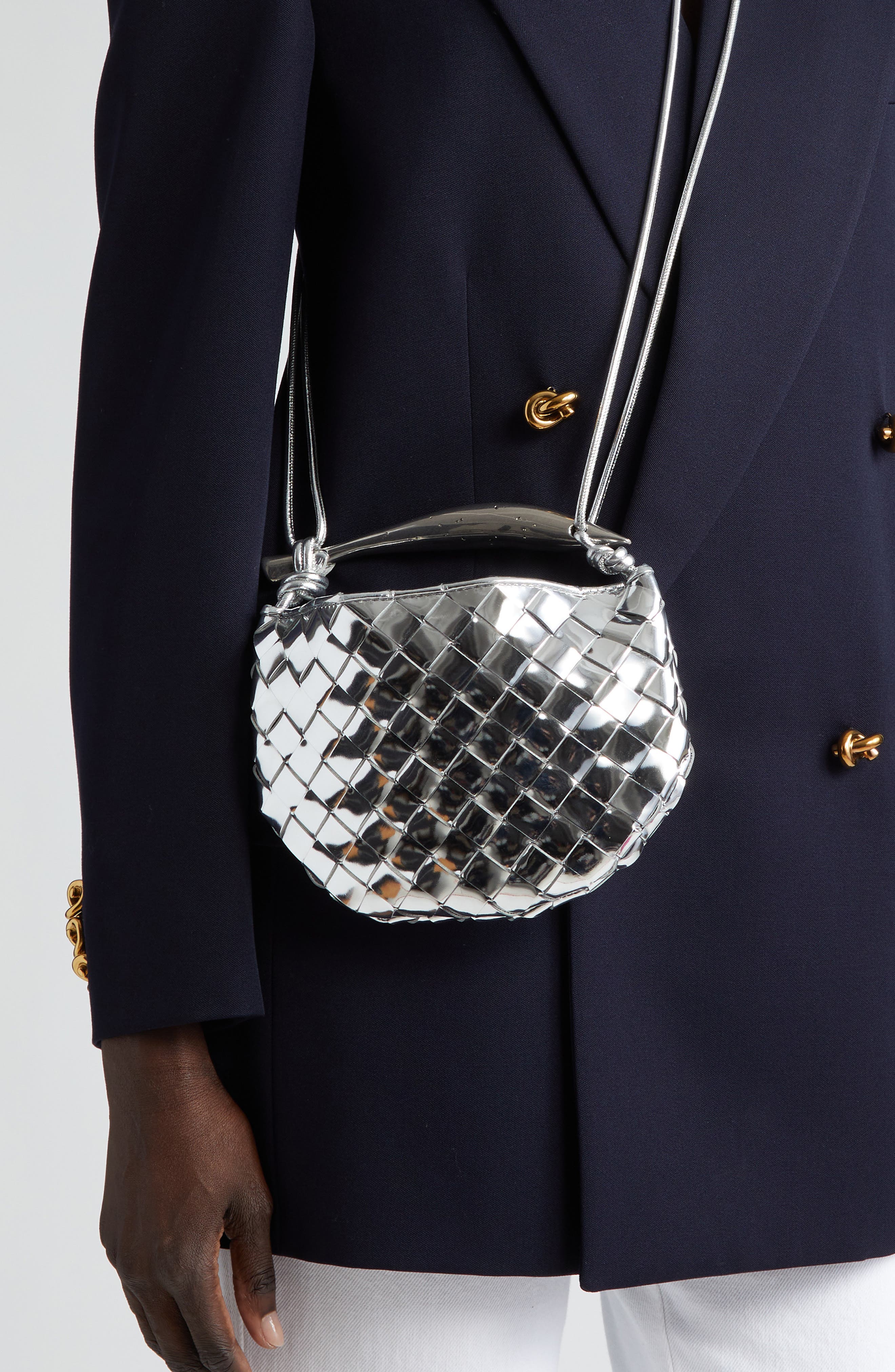 Bottega Veneta Mini Sardine Intrecciato Crossbody Bag, Alternate, color, Silver/ Vintage