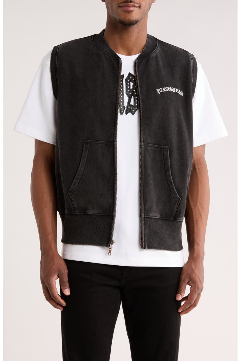 Embroidered Logo Denim Vest, Main, color, FADED BLACK