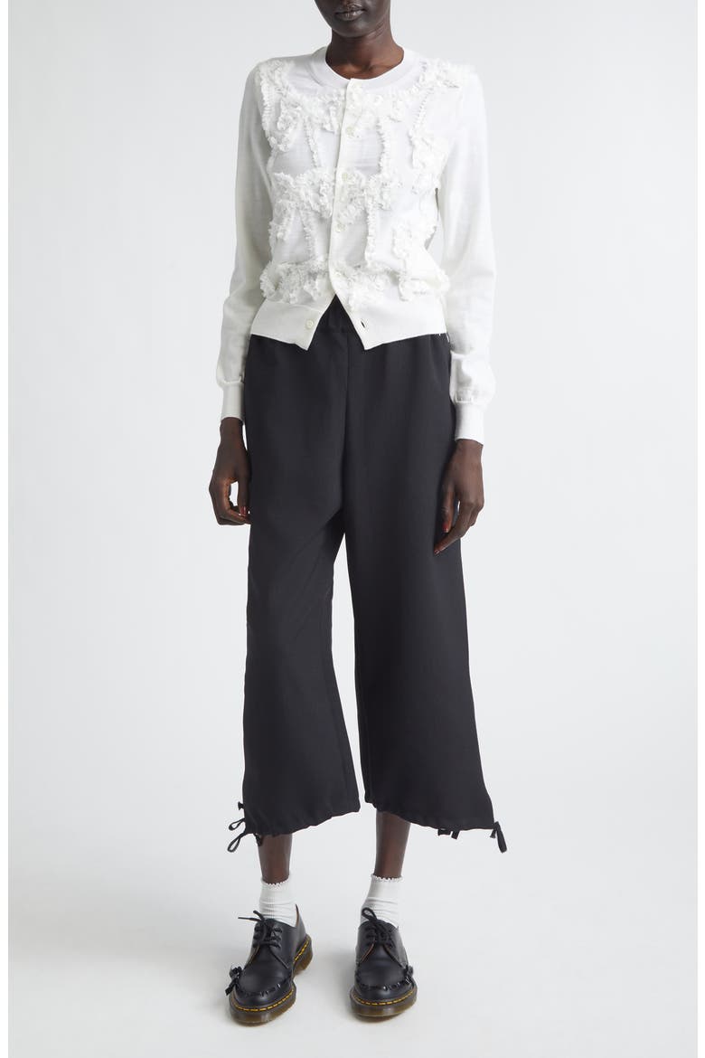 Ribbon Ruffle Wool Cardigan, Alternate, color, WHITE