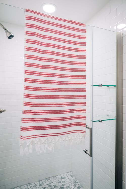 Infusezen Bask Striped Organic Turkish Towel With Soft Terry Cloth Back In Red