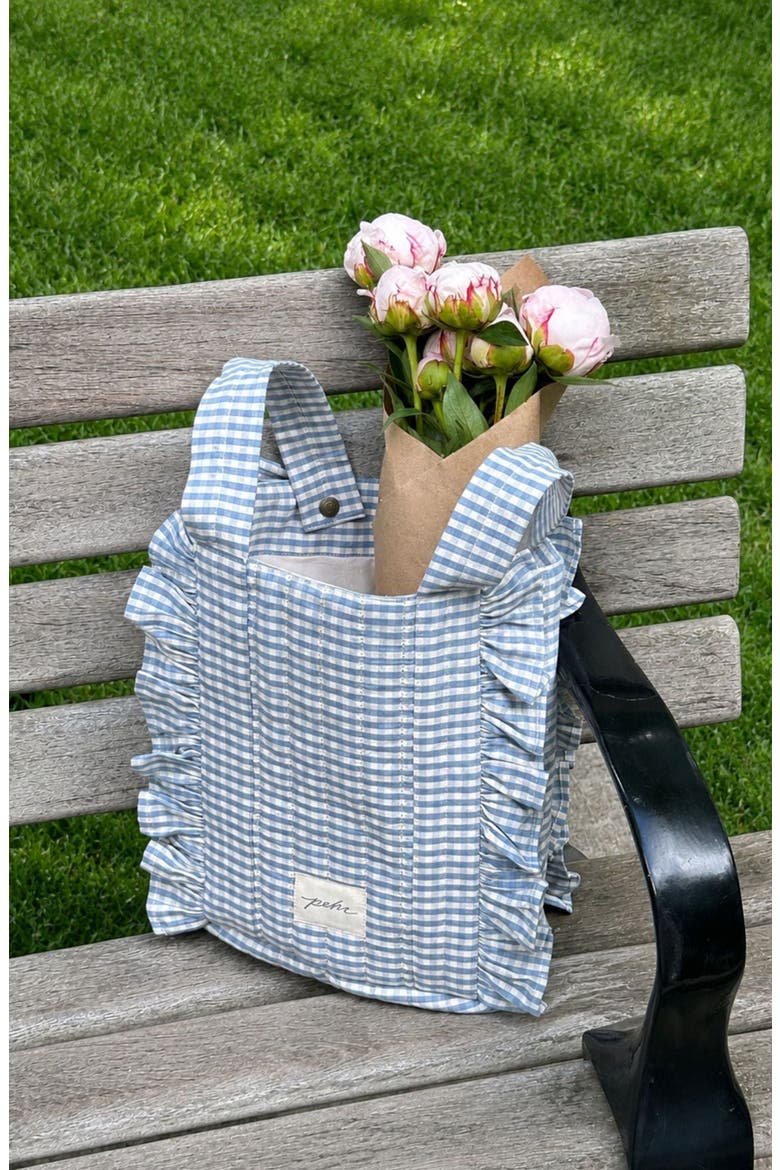 Ruffle Gingham Organic Cotton Stroller Bag, Alternate, color, HARBOR