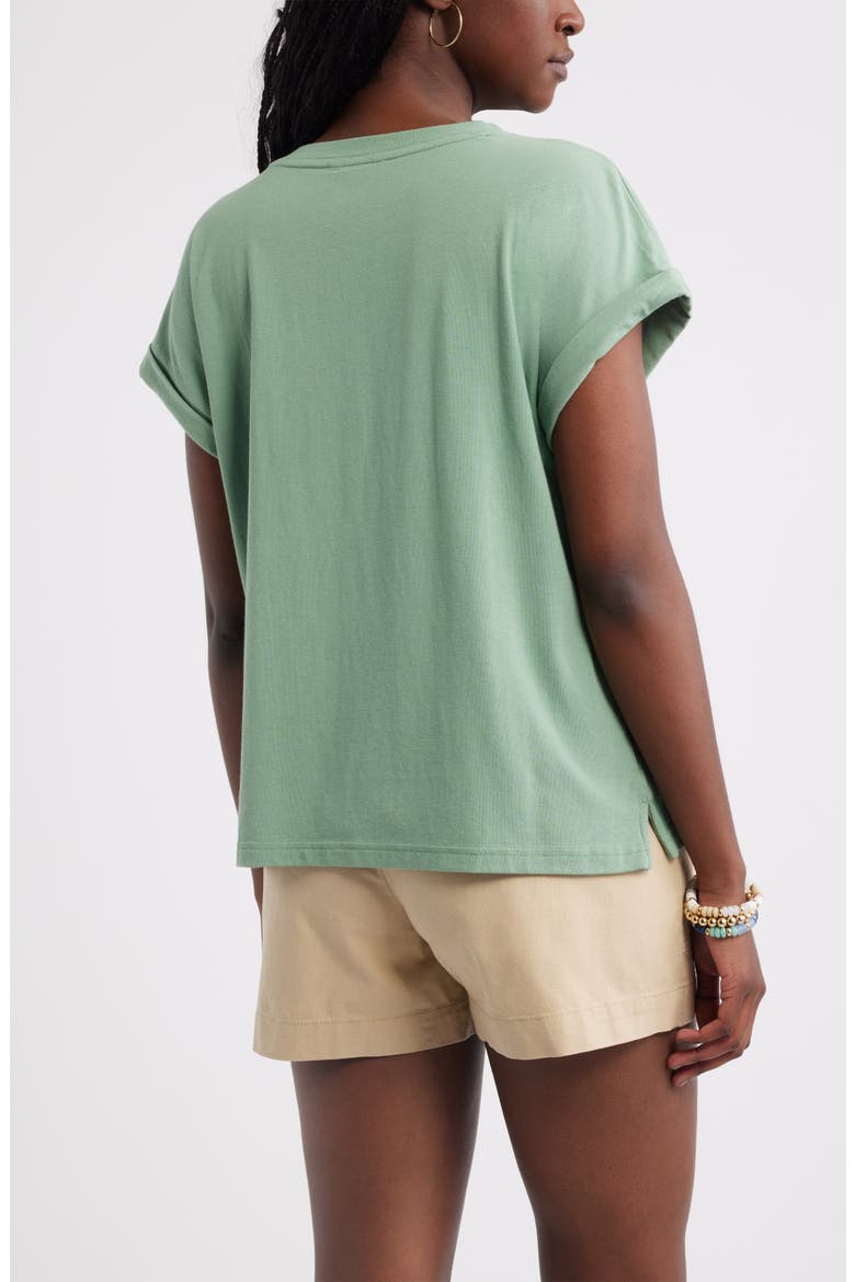 Roll Cuff V-Neck T-Shirt, Alternate, color, GREEN HEDGE