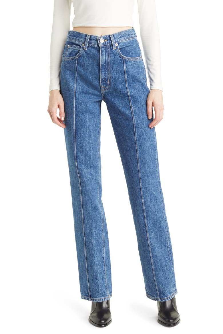 London Pintuck High Waist Straight Leg Jeans, Main, color, START ME UP