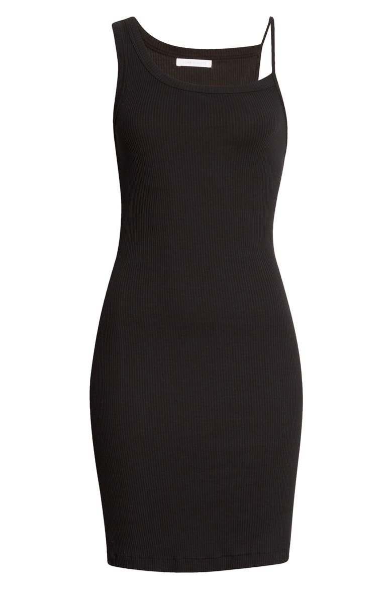 Asymmetric Cotton Rib Body-Con Tank Minidress, Alternate, color, BLACK