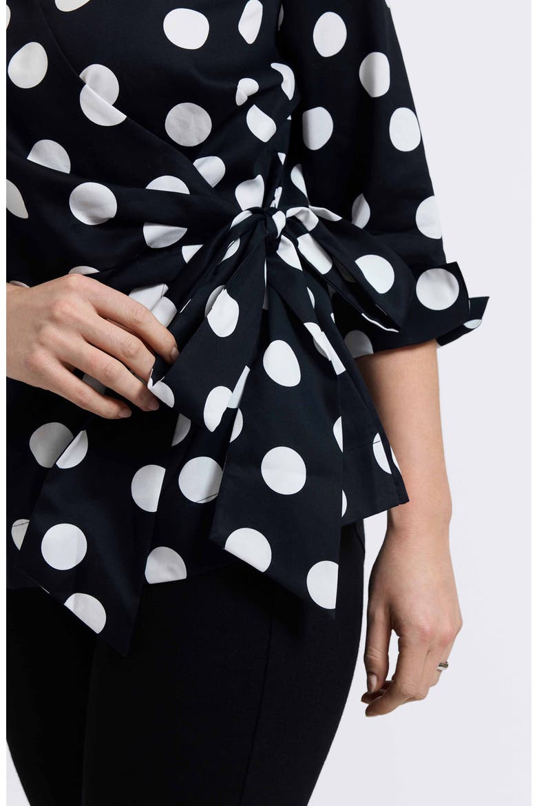 Salina Polka Dot Cotton Wrap Top, Alternate, color, BLACK/ WHITE