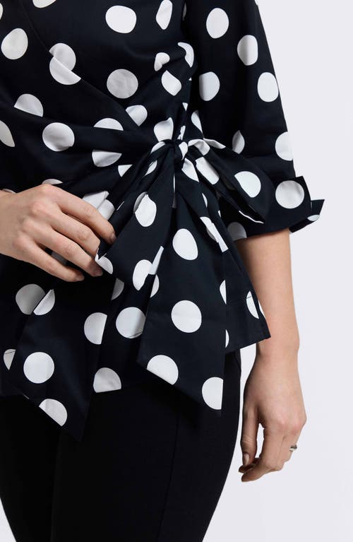 Foxcroft Salina Polka Dot Cotton Wrap Top