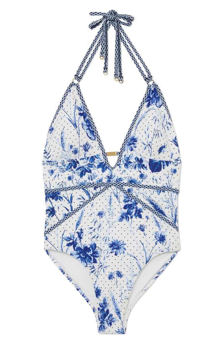 Reiss Lucia Cutout One-Piece Swimsuit, Alternate, color, Blue/ Ivory