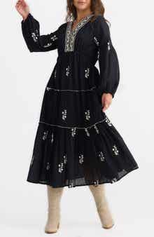 Talisman the Label Vadella Embroidered Long Sleeve Midi Dress